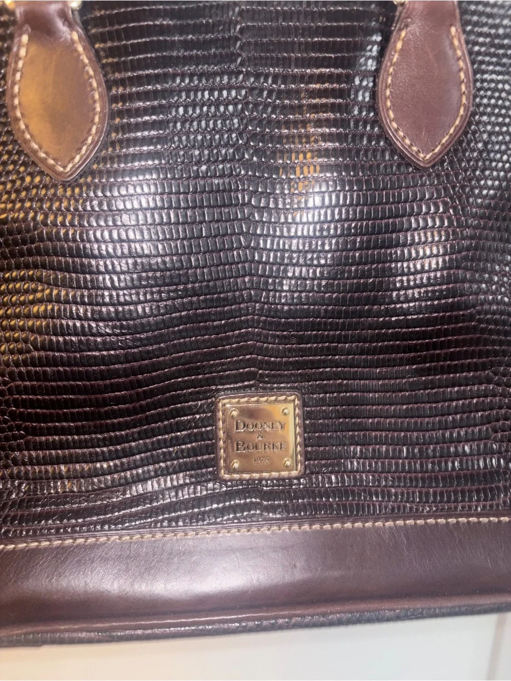 Dooney & Bourke Embossed Lizard Large Domed Satchel Dark Chocolate Leather
